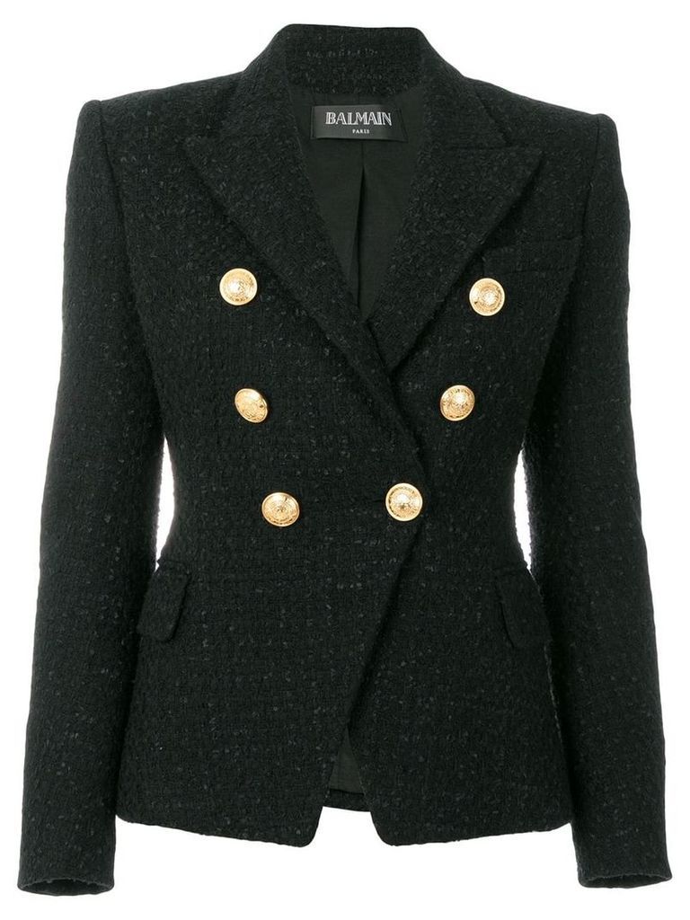 Balmain button-embellished tweed jacket - Black