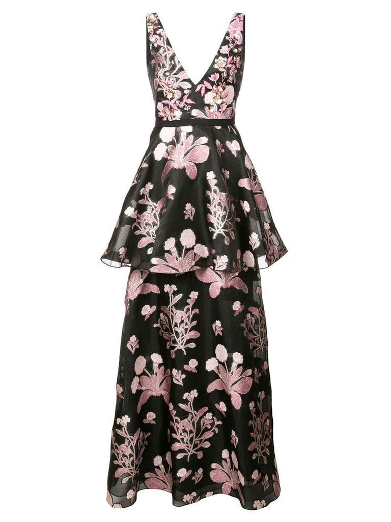 Marchesa Notte embellished floral sleeveless gown - BLACK
