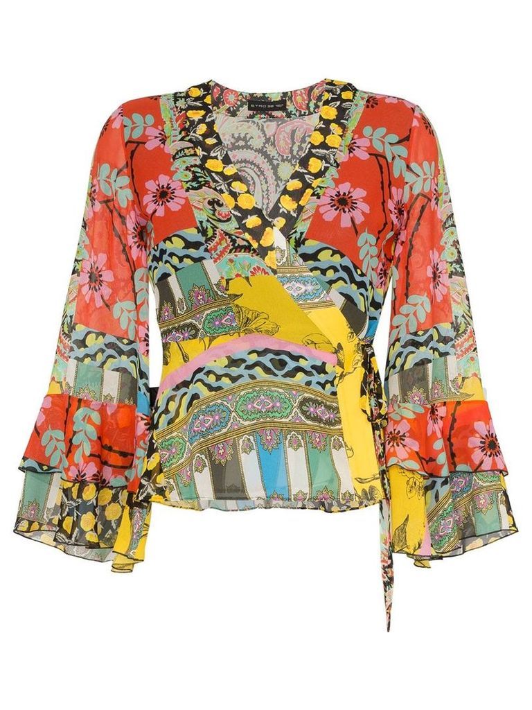 Etro mixed floral-print wrap blouse - Multicolour