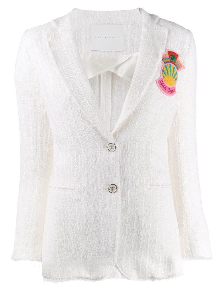 Giada Benincasa patch embellished tweed blazer - White