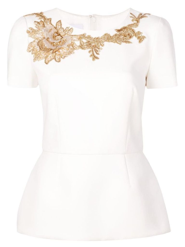Marchesa structured embroidered blouse - White
