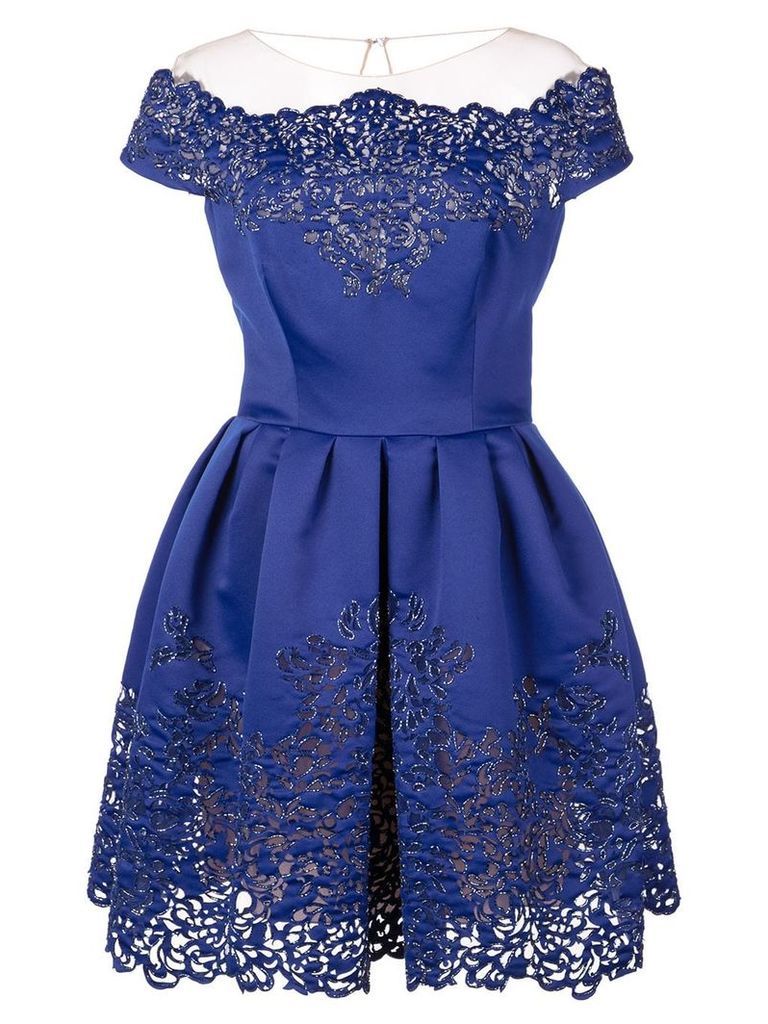 Marchesa scalloped pattern dress - Blue