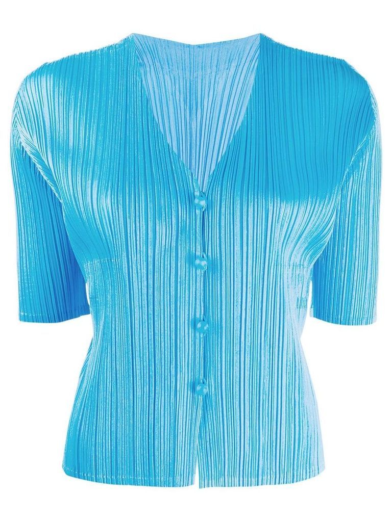 Pleats Please Issey Miyake short-sleeved pleated cardigan - Blue