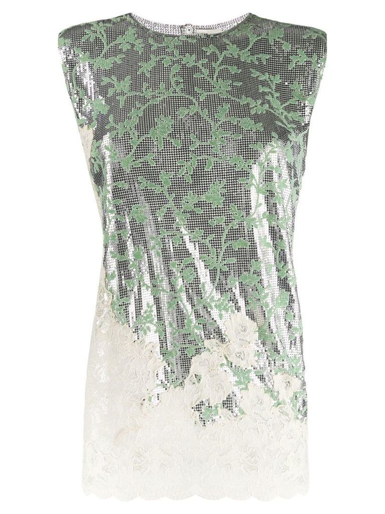 Paco Rabanne floral lace insert metallic top