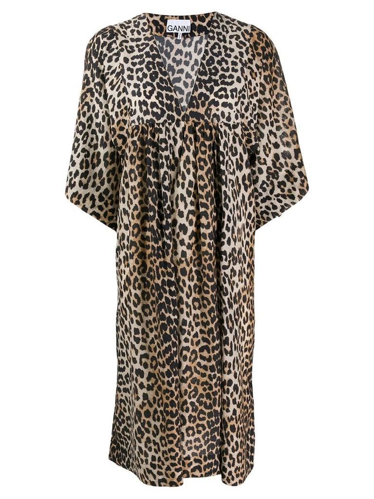 GANNI leopard print loose fit dress - Black