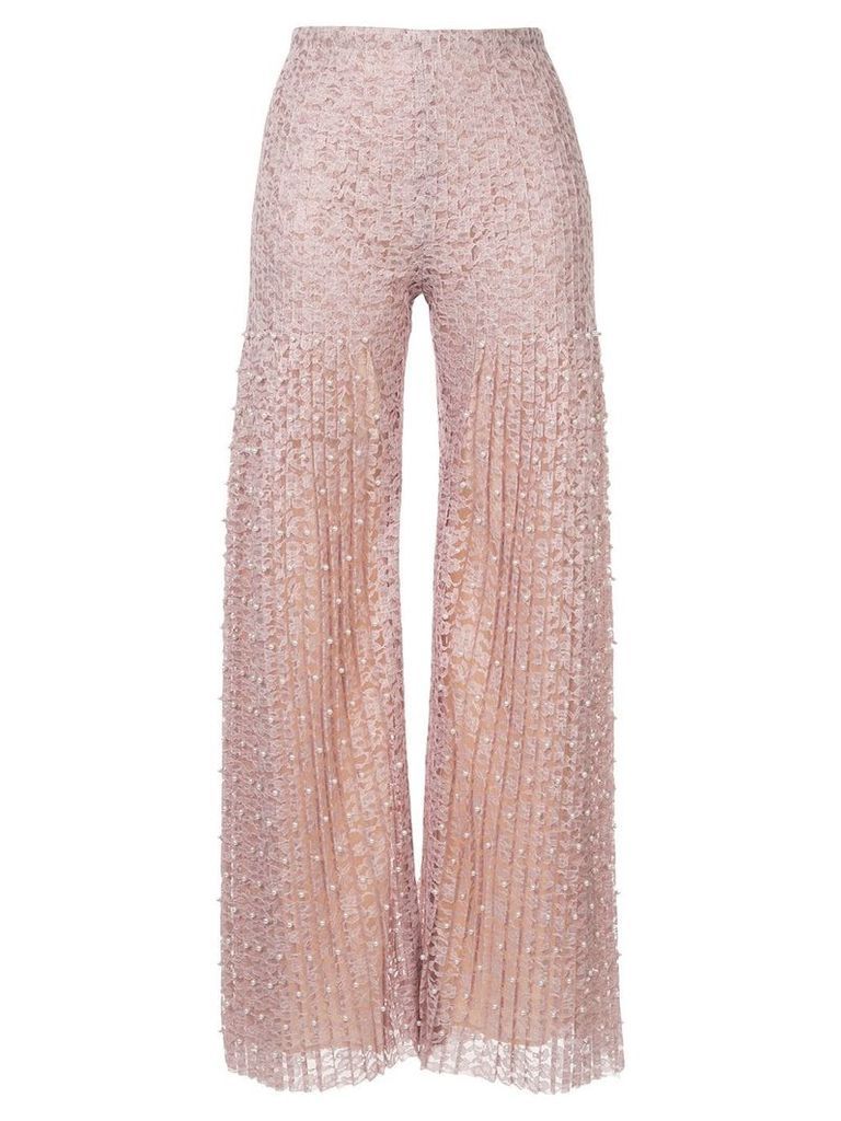 Huishan Zhang pearl embellished lace trousers - Neutrals