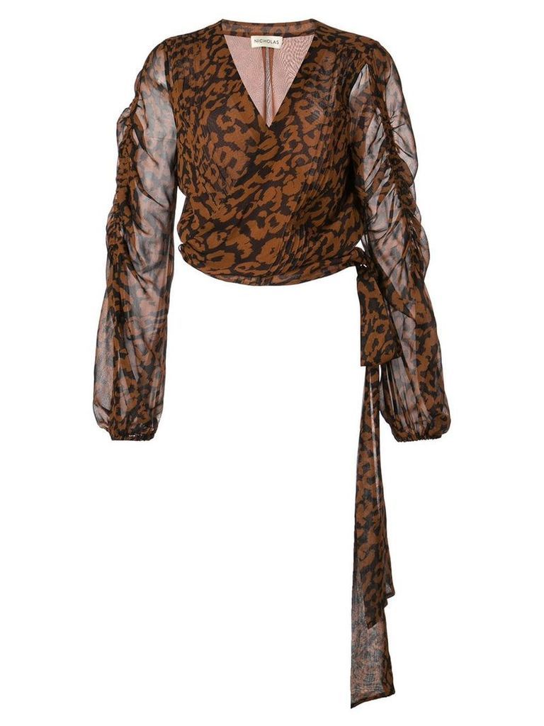 Nicholas leopard print wrap blouse - Black