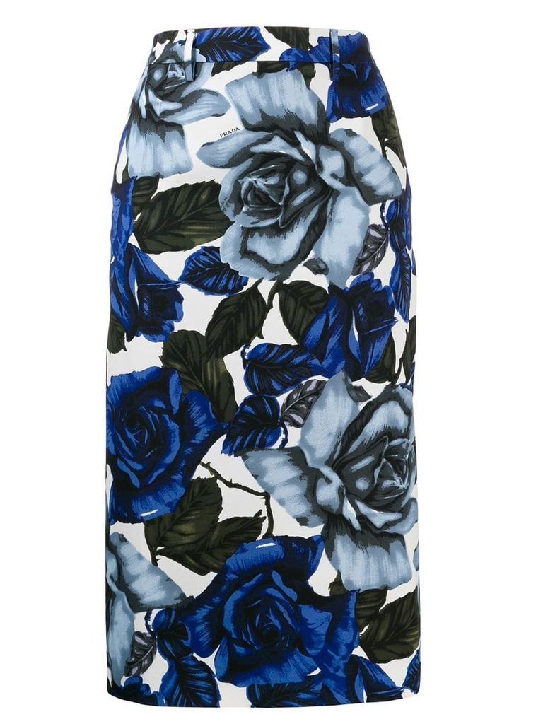 Prada rose print pencil skirt - Blue