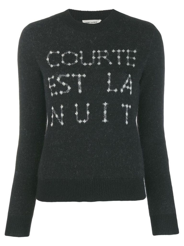 Saint Laurent French slogan intarsia sweater - Black