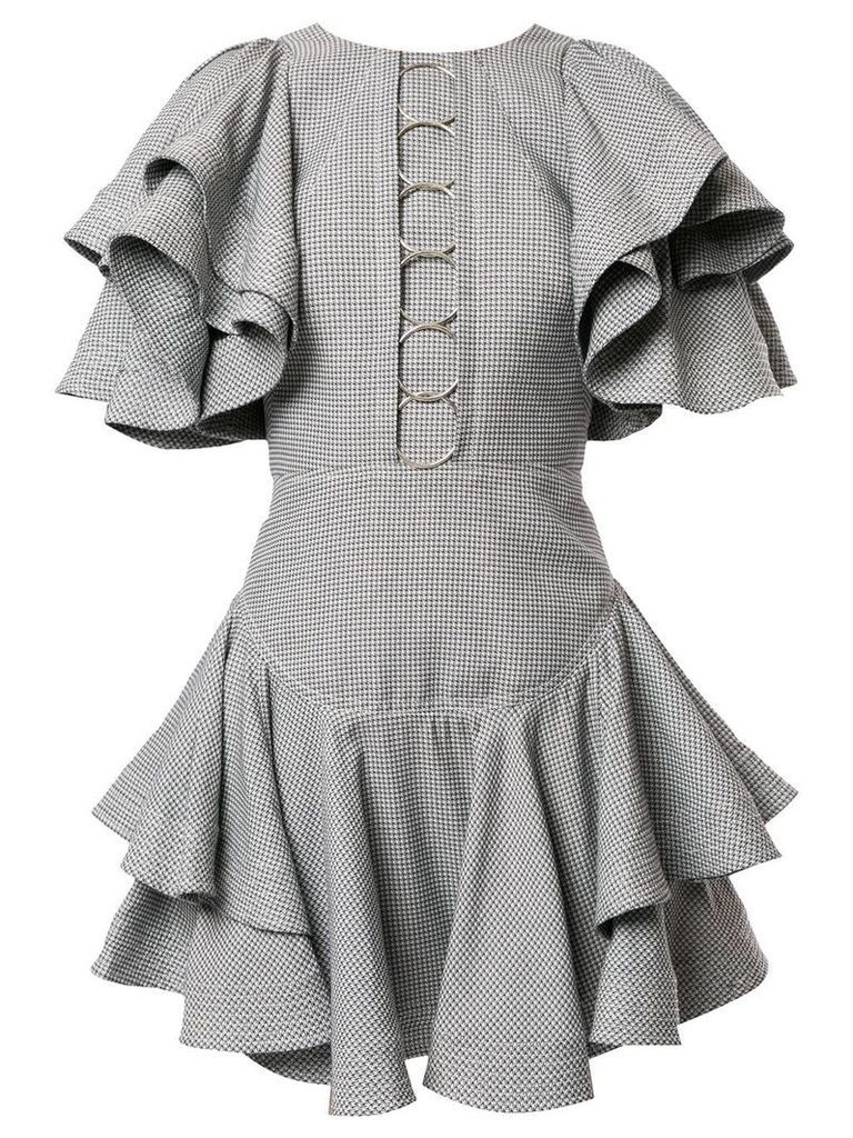 Acler Houndstooth ruffled mini dress - Grey