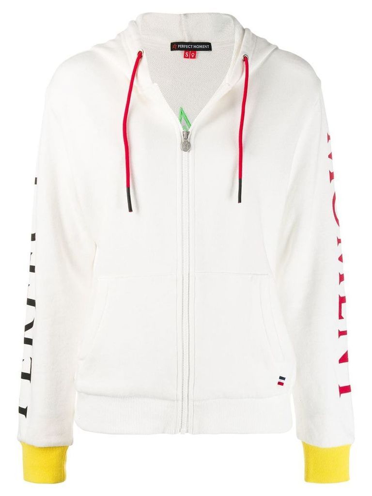 Perfect Moment logo patch zipped hoodie - White