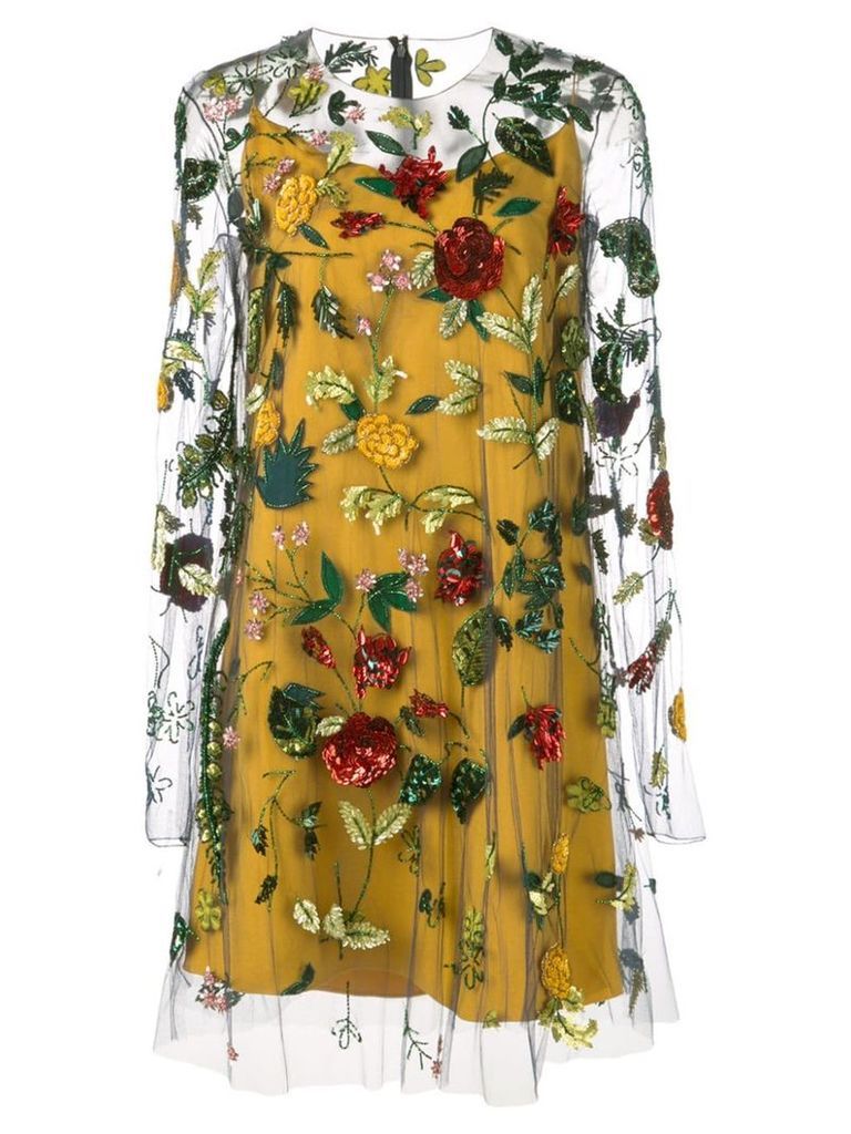 Oscar de la Renta sheer-styled dress with floral embroidery - Blue
