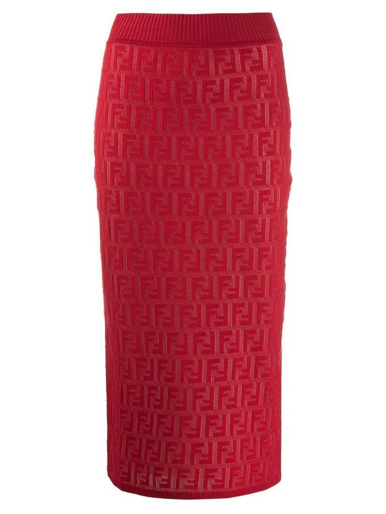 Fendi FF motif pencil skirt - Red