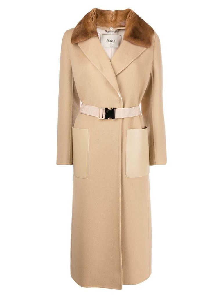 Fendi wrap style belted coat - NEUTRALS
