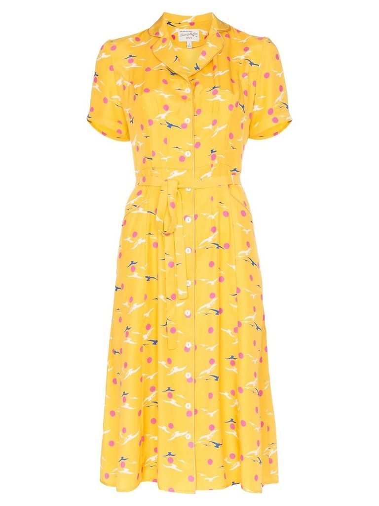 HVN Maria seagull-print dress - Yellow