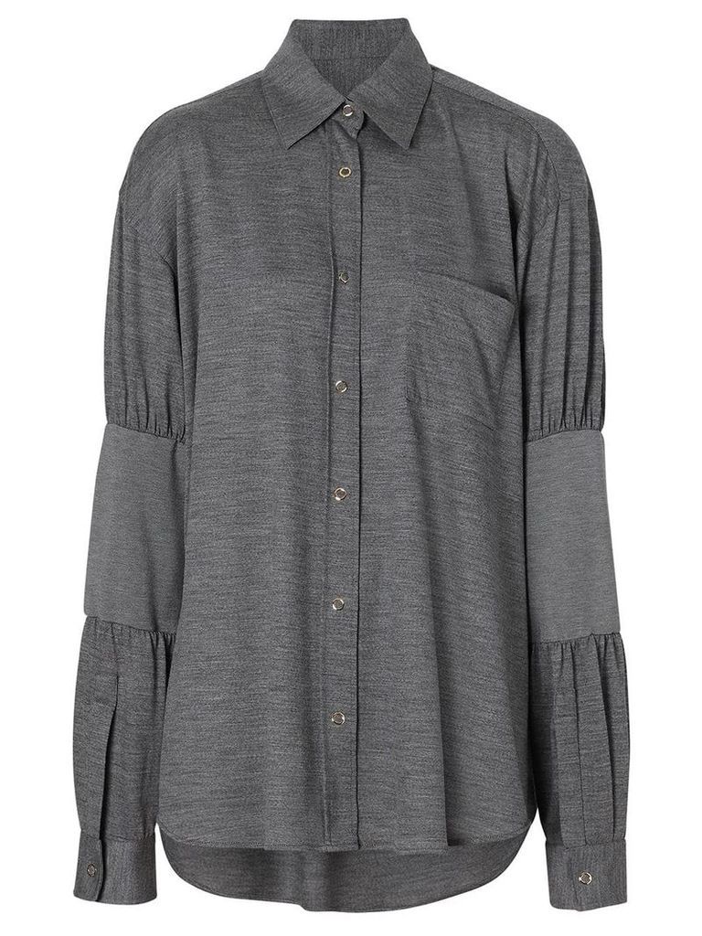 Burberry Panelled-sleeve Wool Shirt - Grey