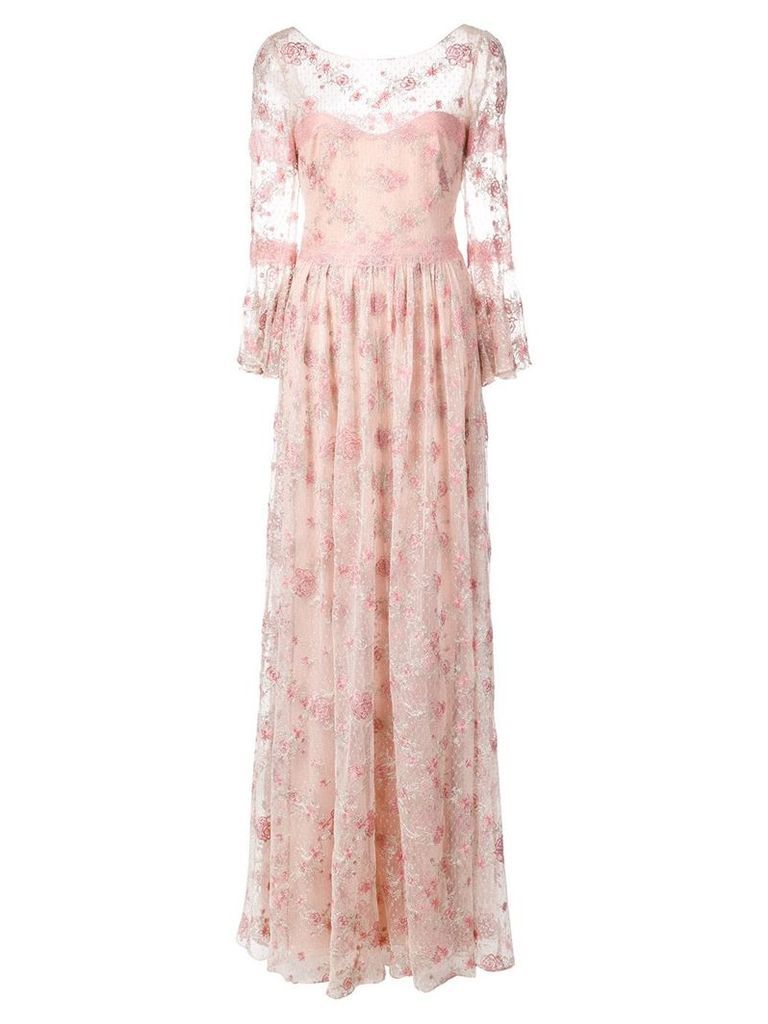Marchesa Notte floral embroidered long dress - PINK
