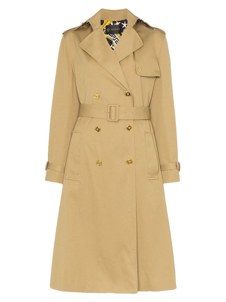 Versace double-breasted belted trench coat - NEUTRALS