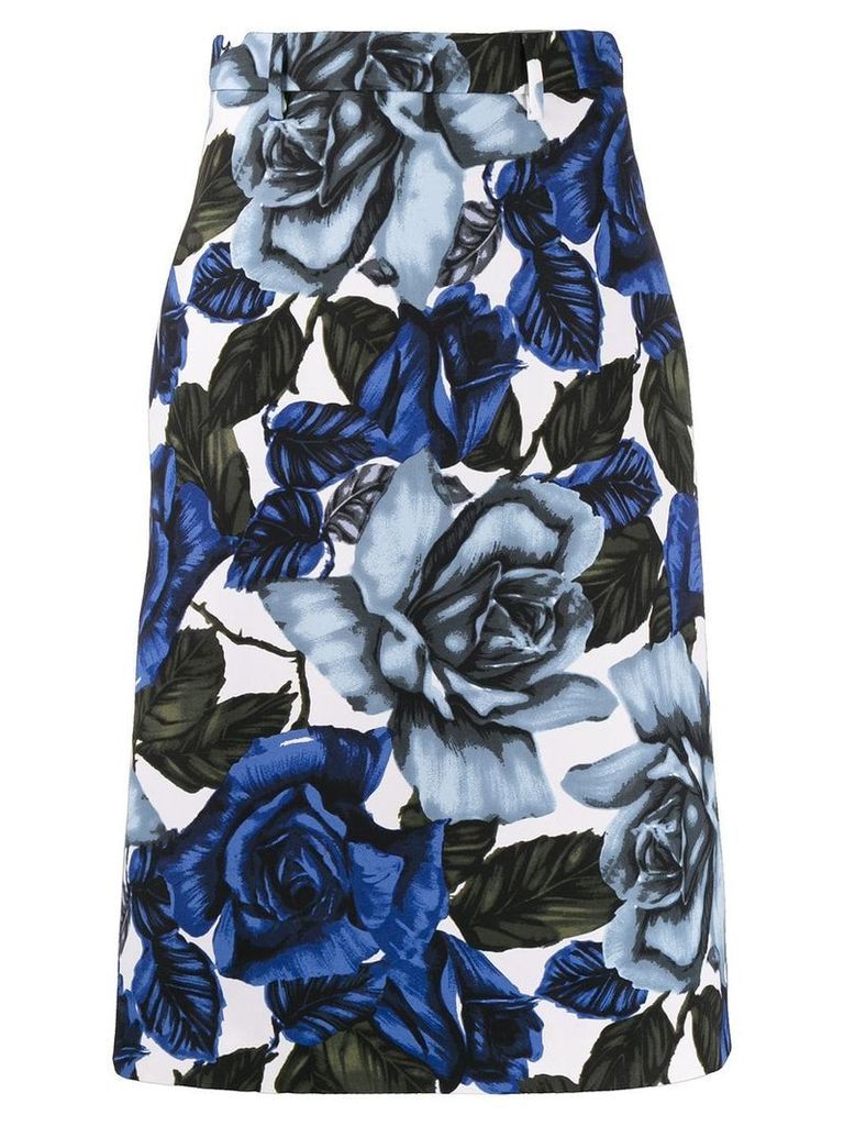 Prada rose print A-line skirt - Blue