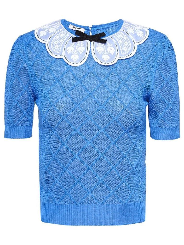 Miu Miu lace collar knit top - Blue