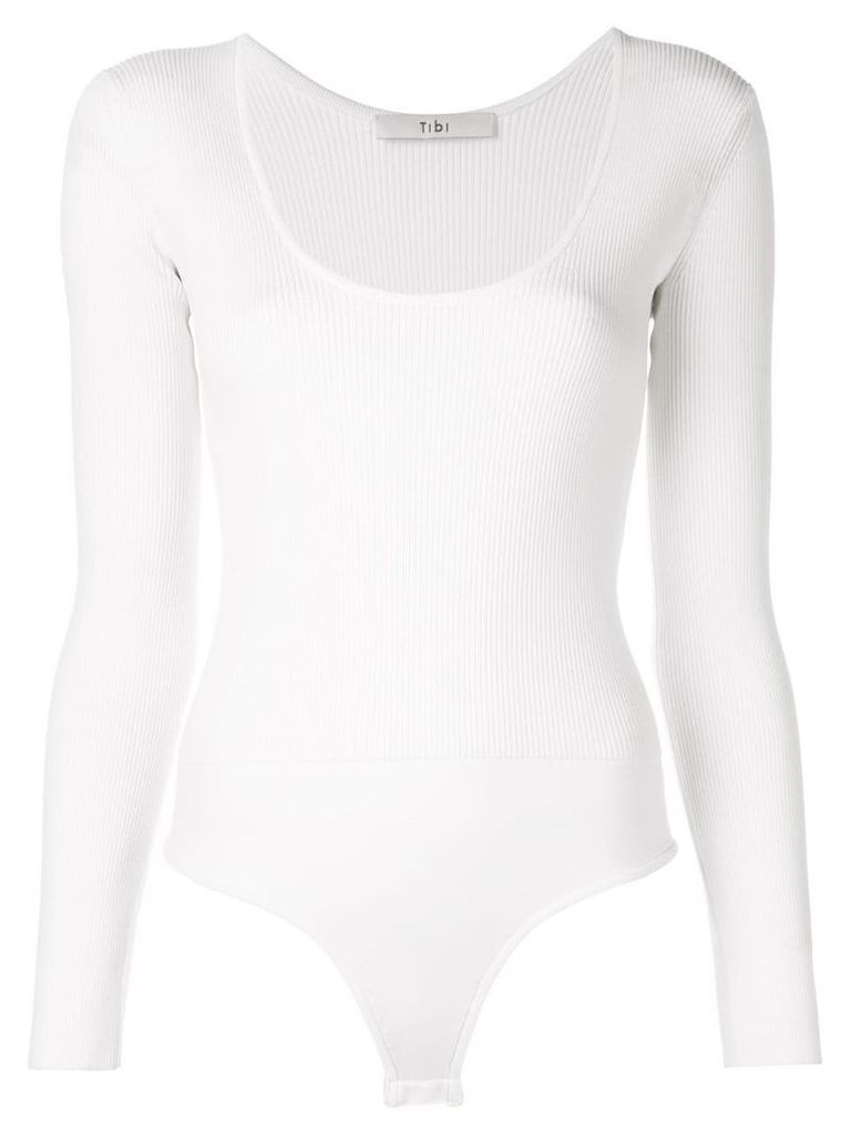 Tibi Tech poly decollete bodysuit - White