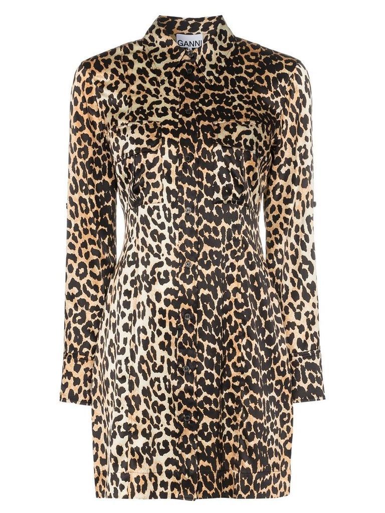 GANNI leopard print shirt dress - Black