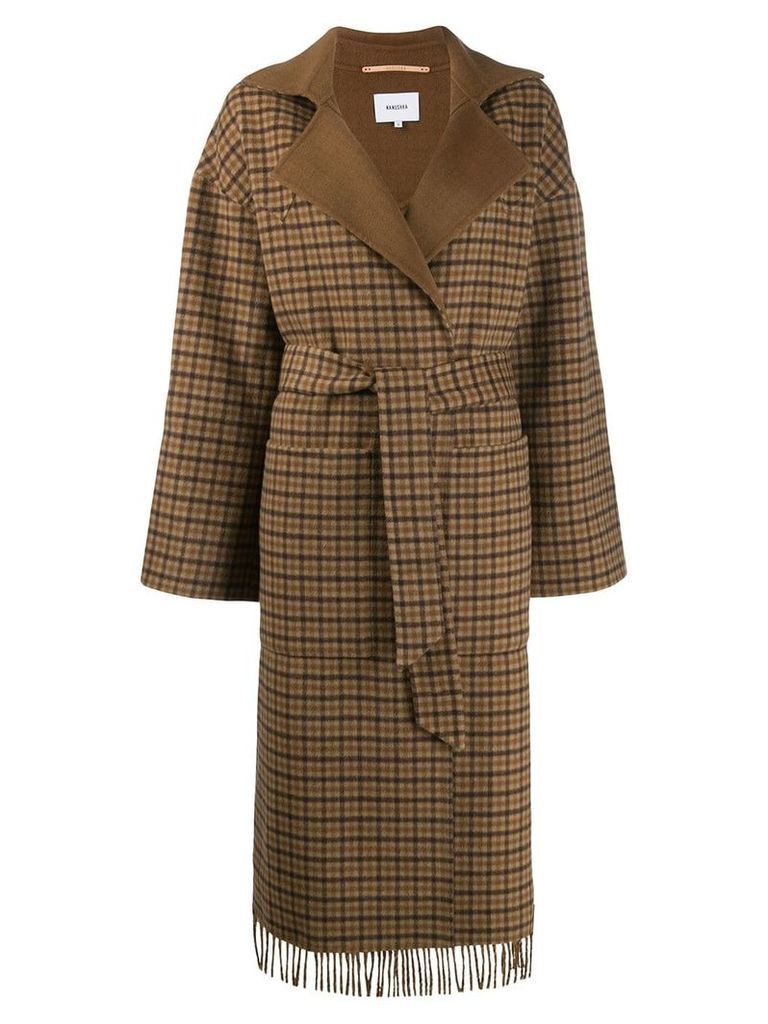 Nanushka Alamo check fringe robe coat - Brown