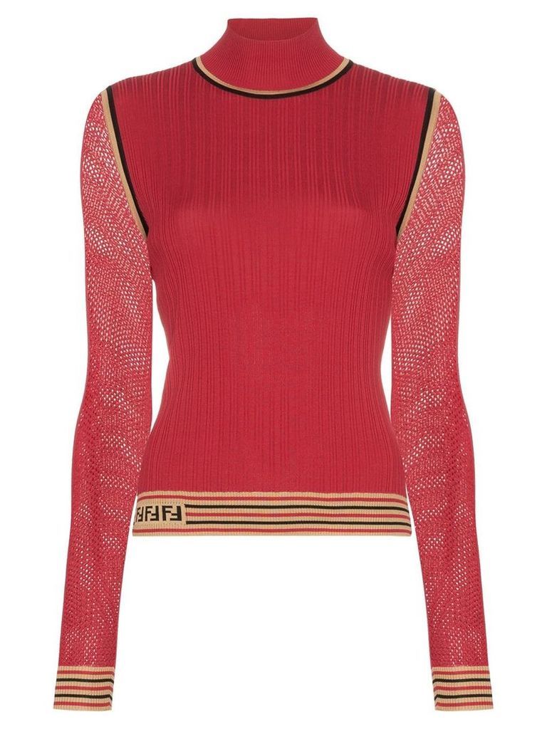 Fendi ribbed knit turtleneck top - Red