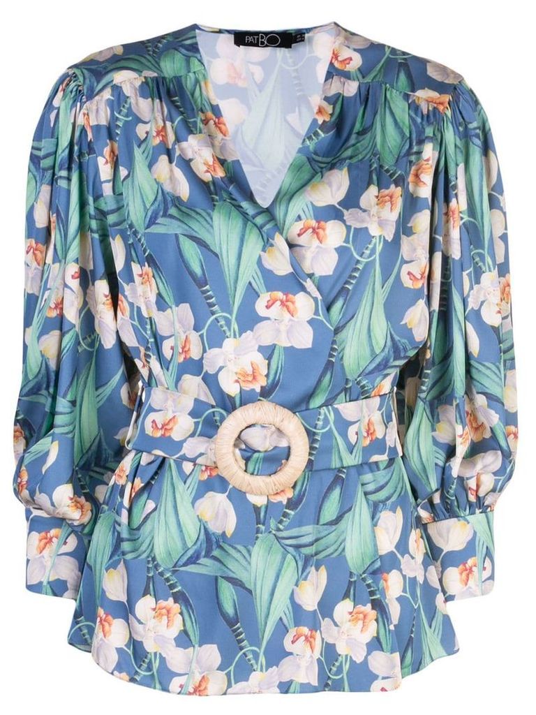 Patbo floral belted wrap top - Blue