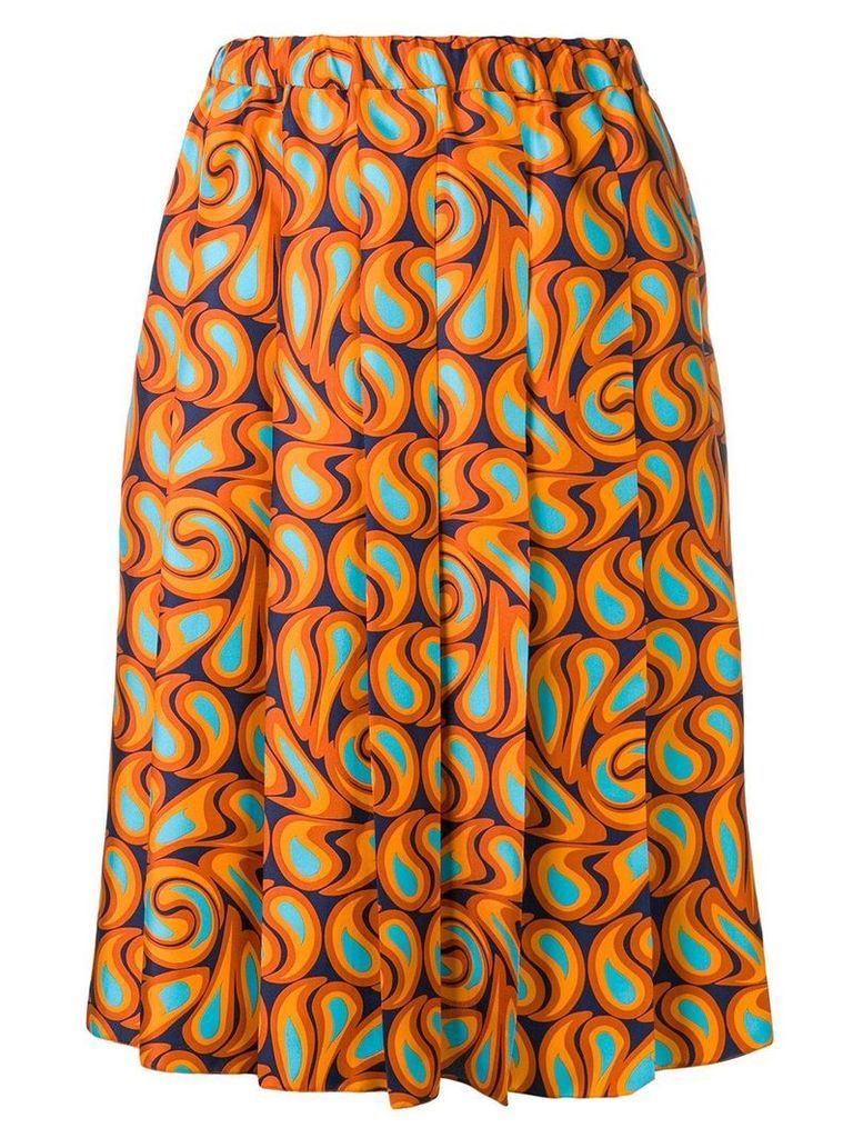 Marni pleated graphic print skirt - ORANGE