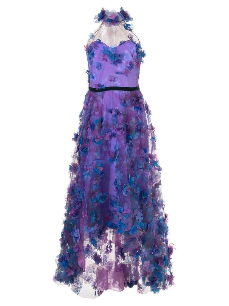 Marchesa Notte floral embroidered dress - PURPLE