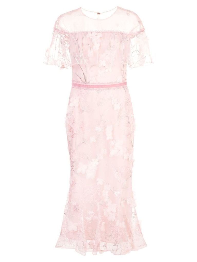 Marchesa Notte floral embroidered dress - PINK
