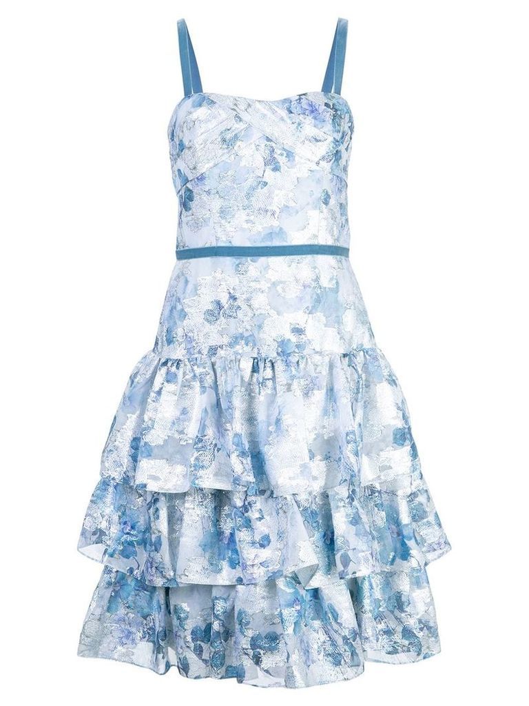 Marchesa Notte flared floral dress - Blue