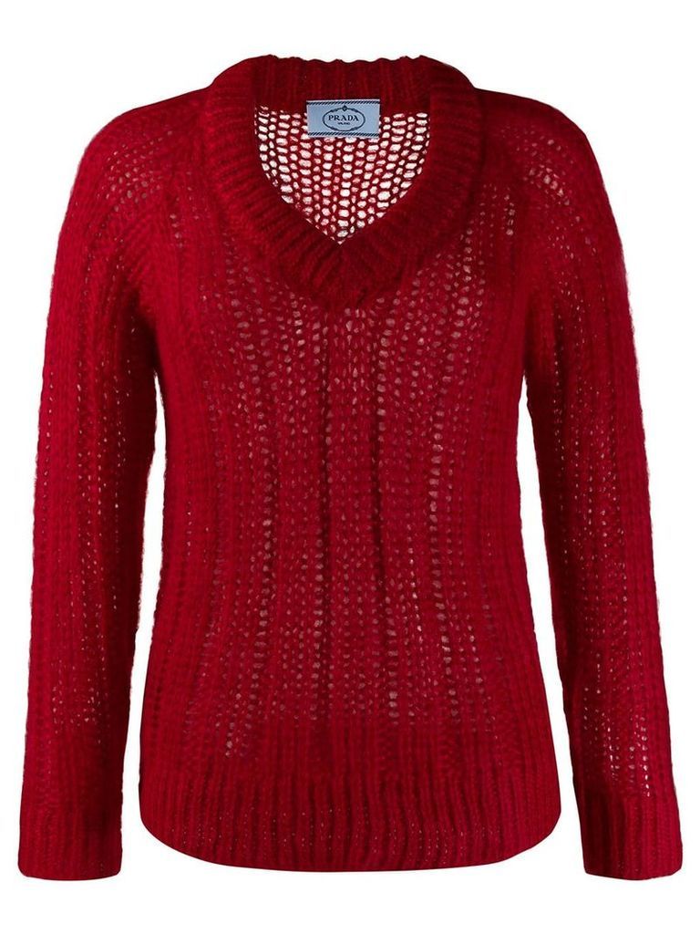 Prada chunky knit v-neck jumper - Red