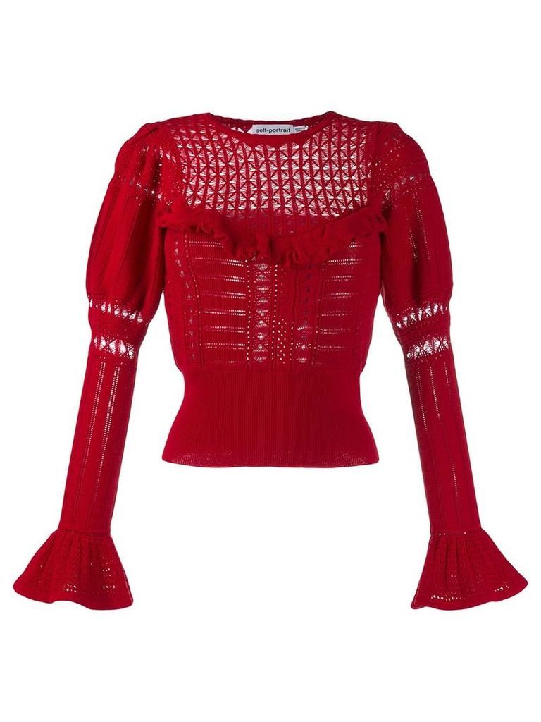 Self-Portrait knitted lace top - Red