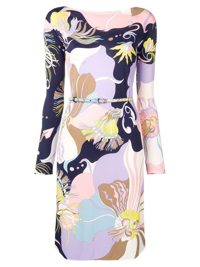 Emilio Pucci Mirabilis Print Belted Dress - PURPLE