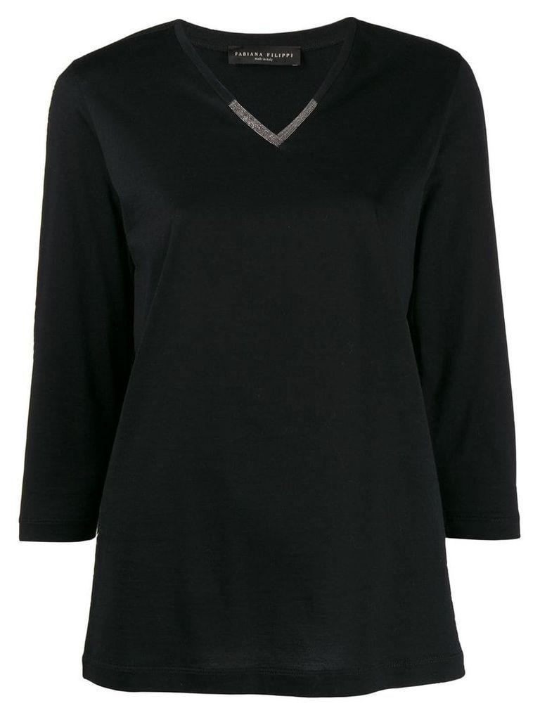 Fabiana Filippi embellished 3/4 sleeves T-shirt - Black