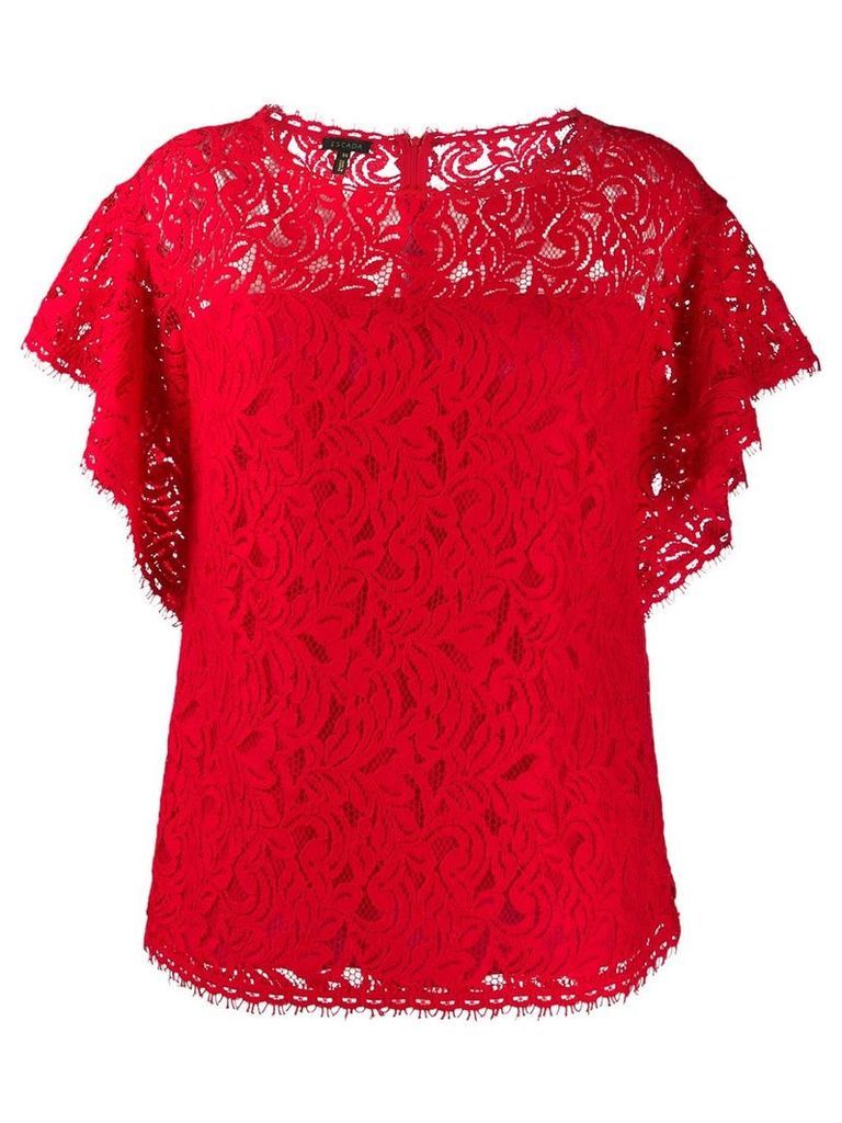 Escada lace ruffle-sleeve blouse - Red