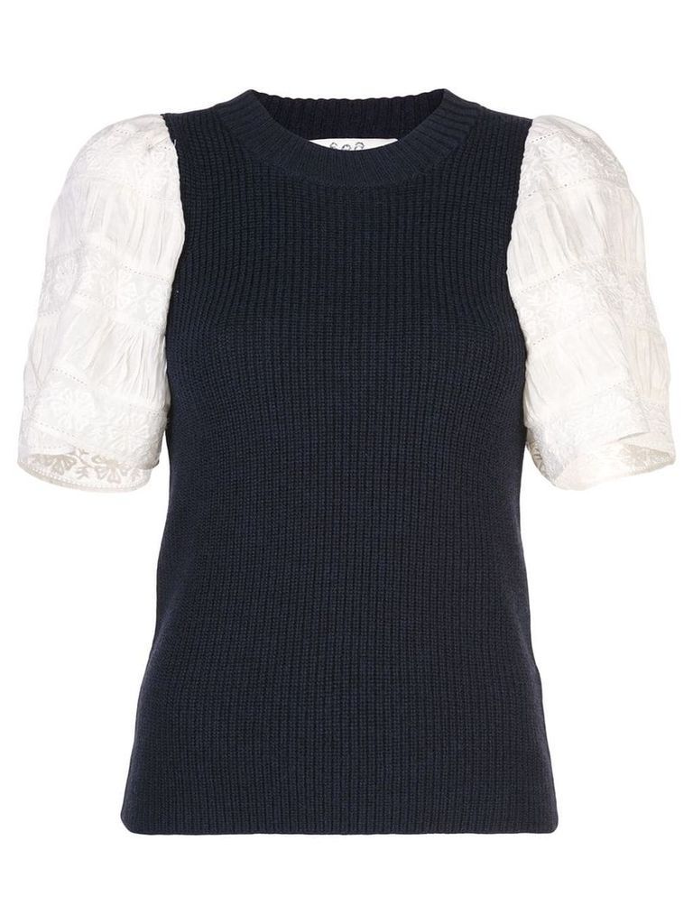 Sea contrasting sleeve knitted top - Blue