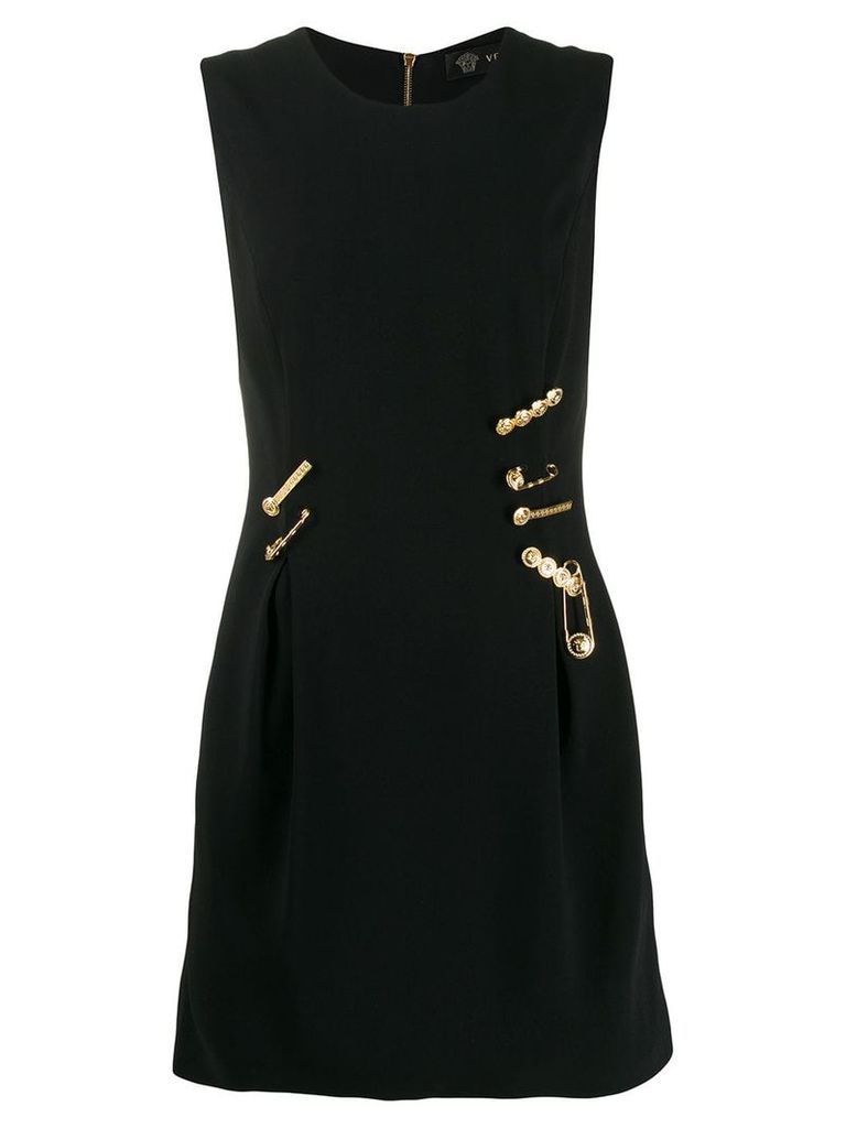 Versace logo pin embellished dress - Black