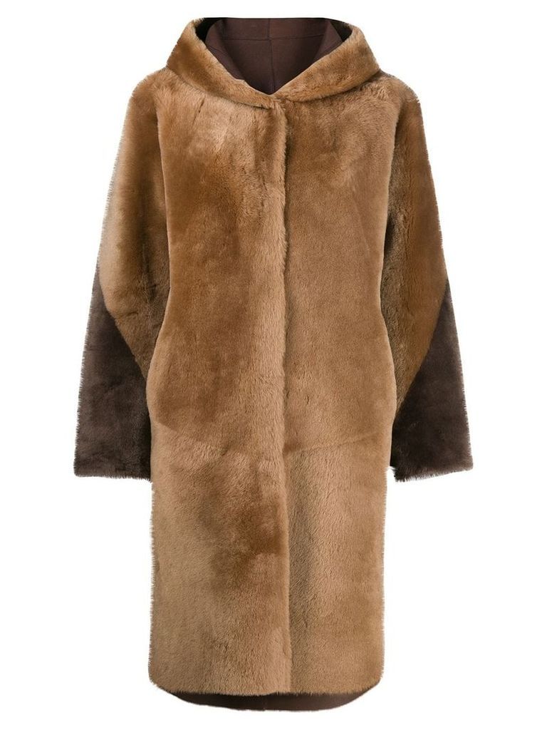 Liska hooded single-breasted coat - NEUTRALS