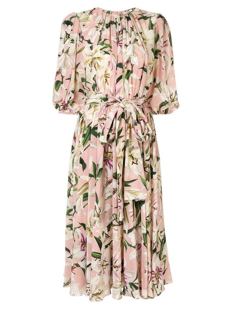 Dolce & Gabbana lily print belted dress - PINK