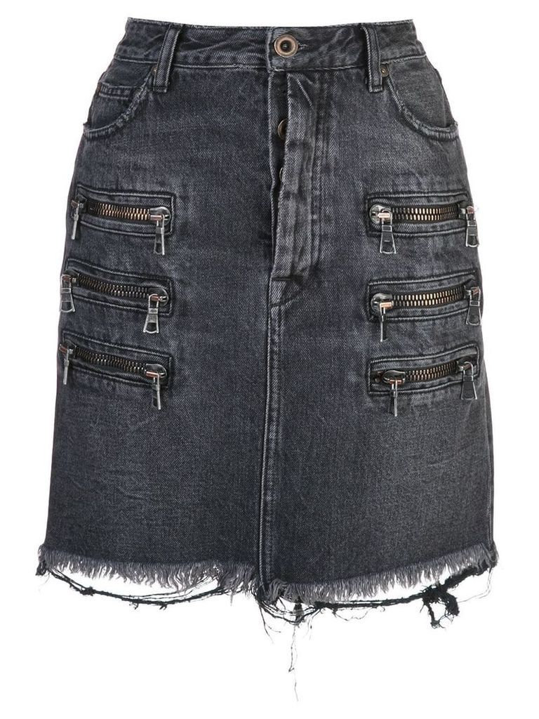 Unravel zip-detail distressed denim skirt - Black