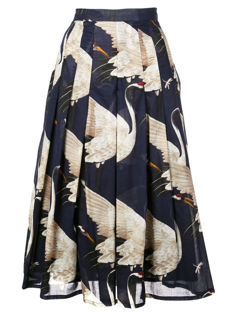 Samantha Sung Zeller crane print pleated skirt - Blue