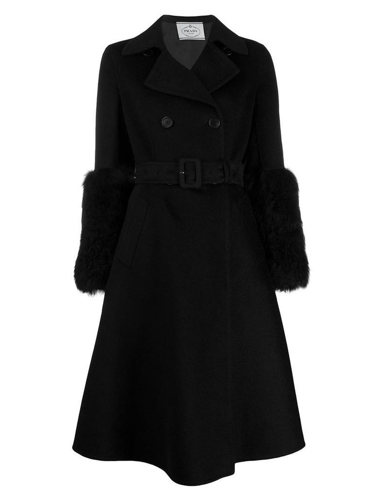 Prada a-line belted coat - Black