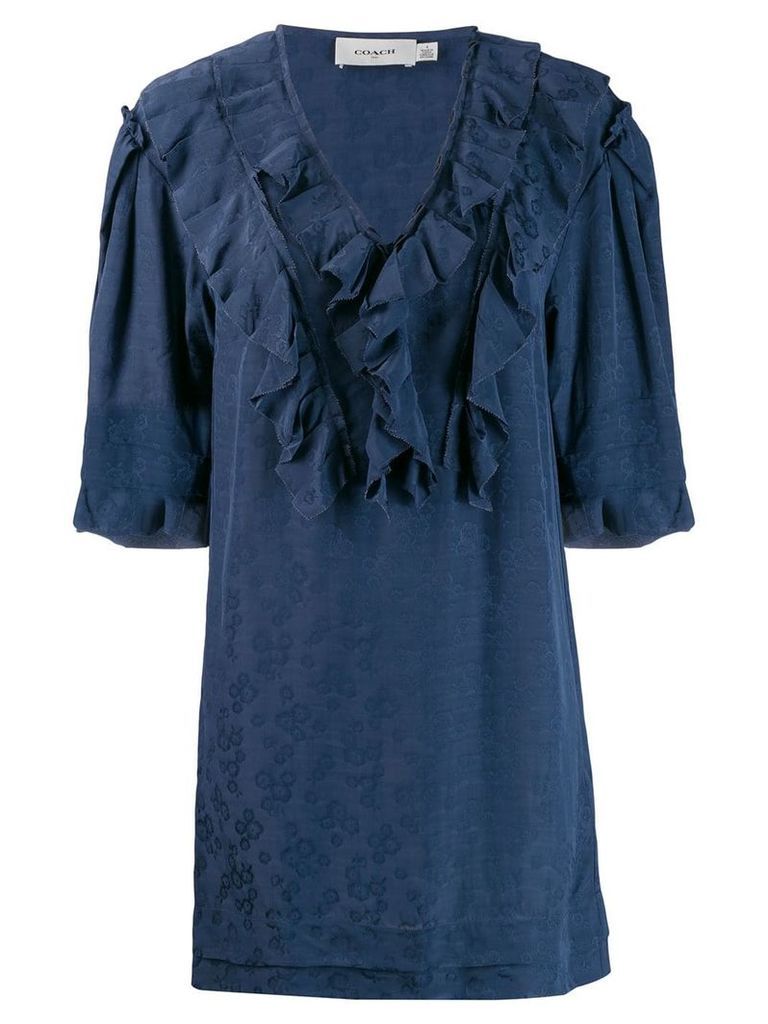 Coach floral print ruffle dress - Blue
