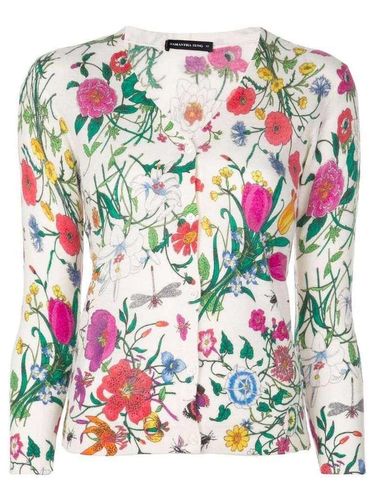 Samantha Sung Charlotte botanical print cardigan - White