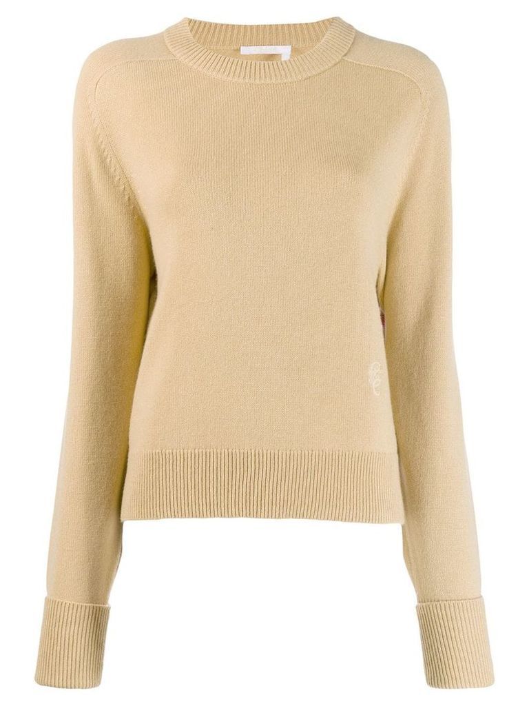 Chloé cashmere embroidered logo knitted sweater - Neutrals