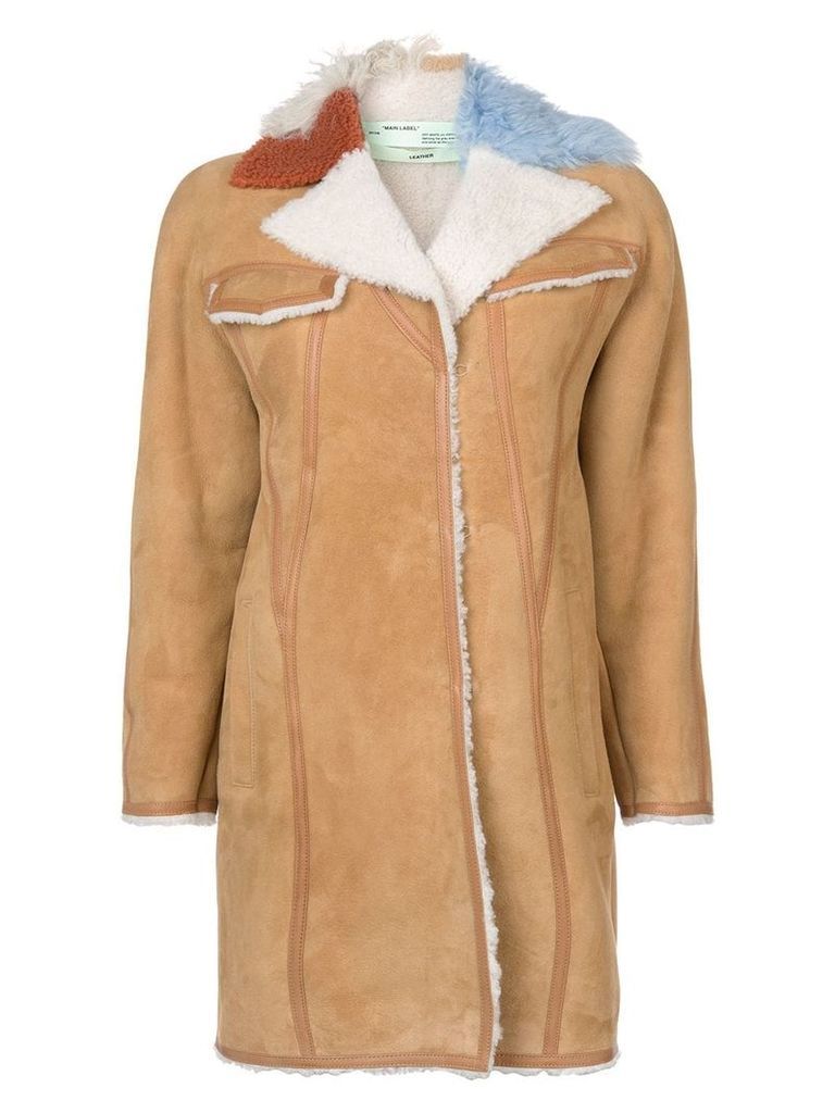 Off-White contrast collar shearling coat - Neutrals