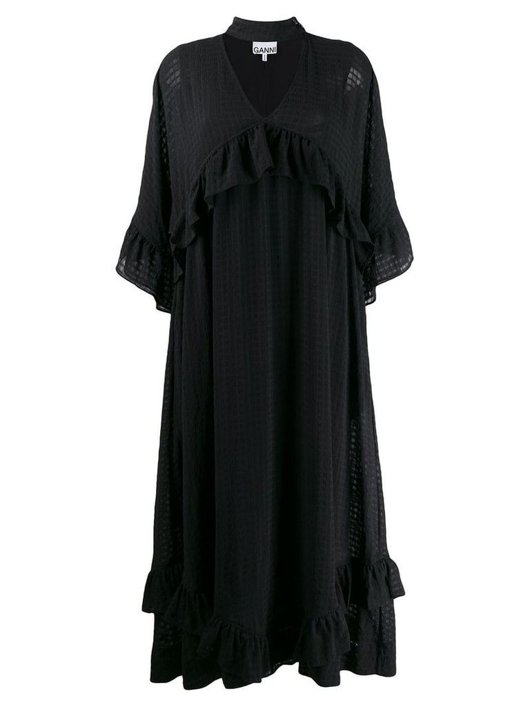 Ganni textured ruffle maxi dress - Black